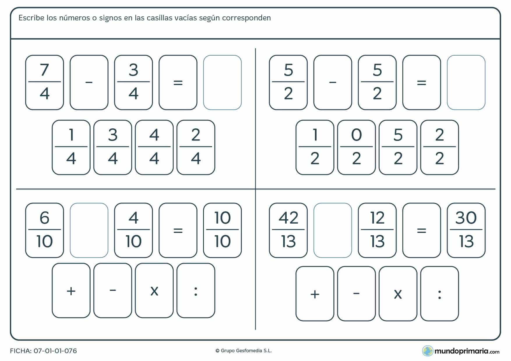 Ficha en la que hay que encontrar el signo válido para niños de 5º