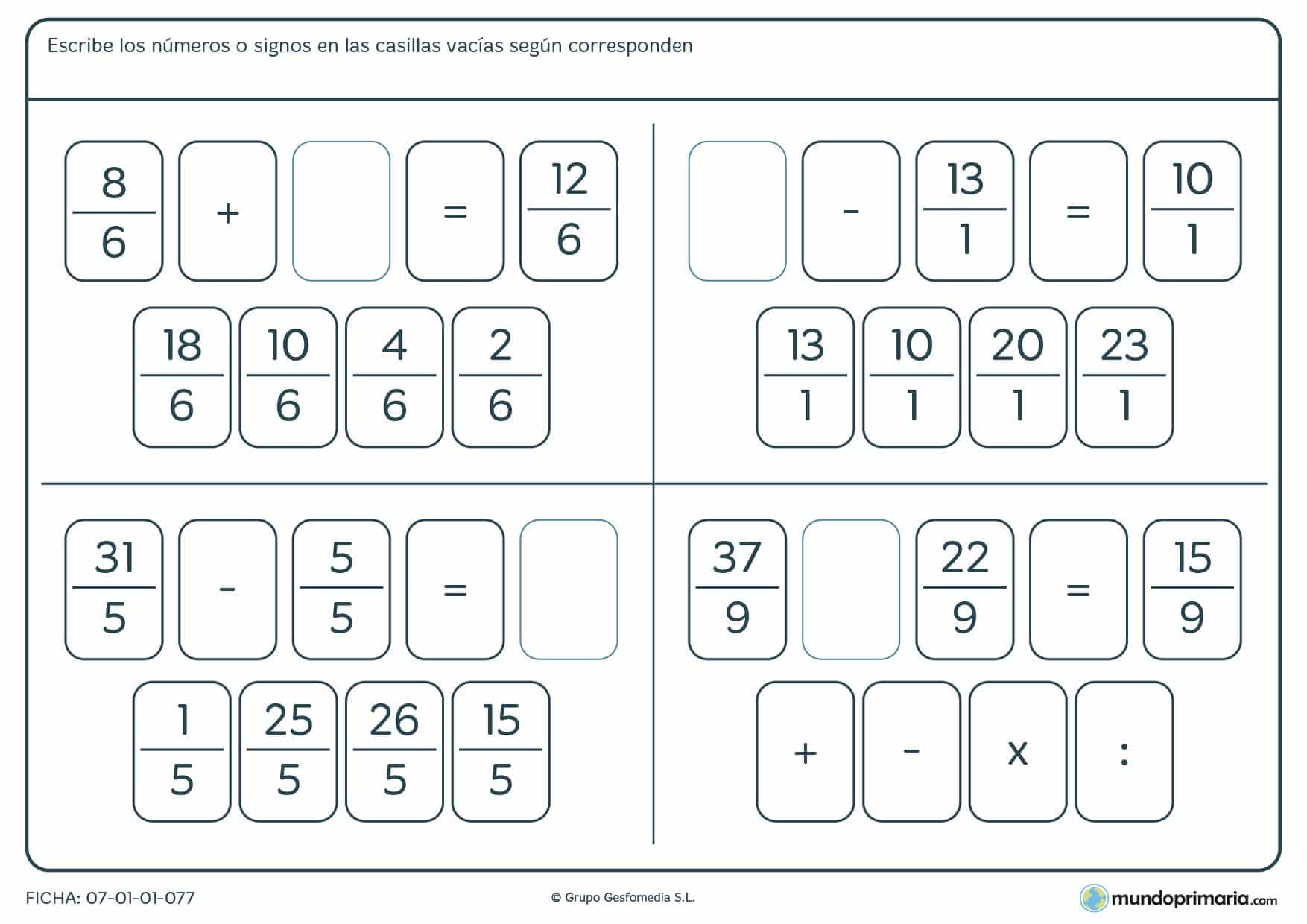 Ficha en la cual tienes que optar por un signo para superar la ficha