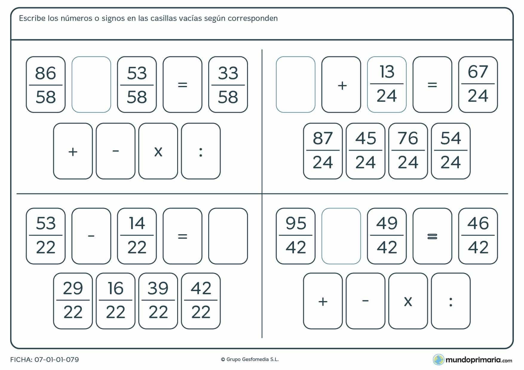 Encuentra el resultado para estas operaciones con fracciones de 5º