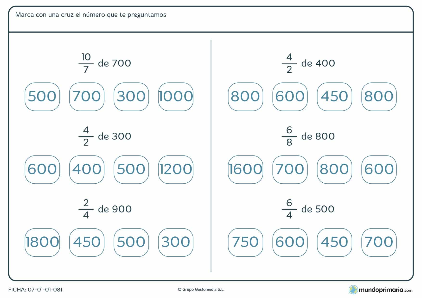 Ficha para calcular las fracciones para encontrar el resultado final