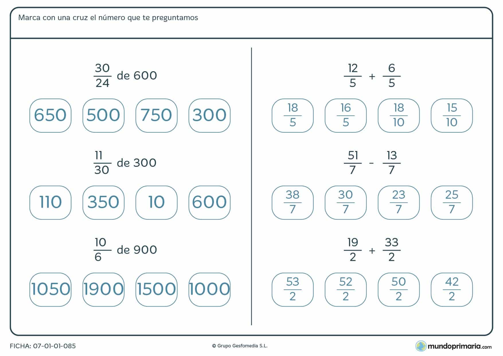 Ficha de elegir el número final de la operación para Primaria