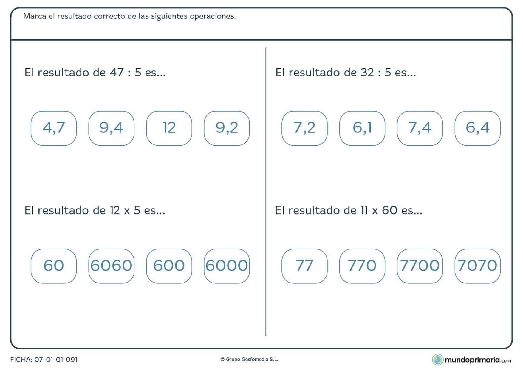 Busca y encuentra los resultados a estas operaciones de mates para 5º