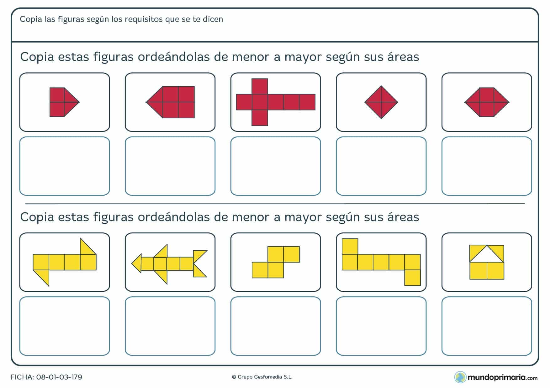 Ficha de ordenar y dibujar areas según los cuadrados para Primaria