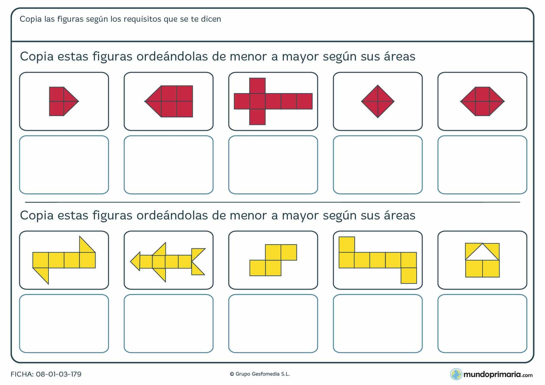 Ficha de ordenar y dibujar areas según los cuadrados para Primaria