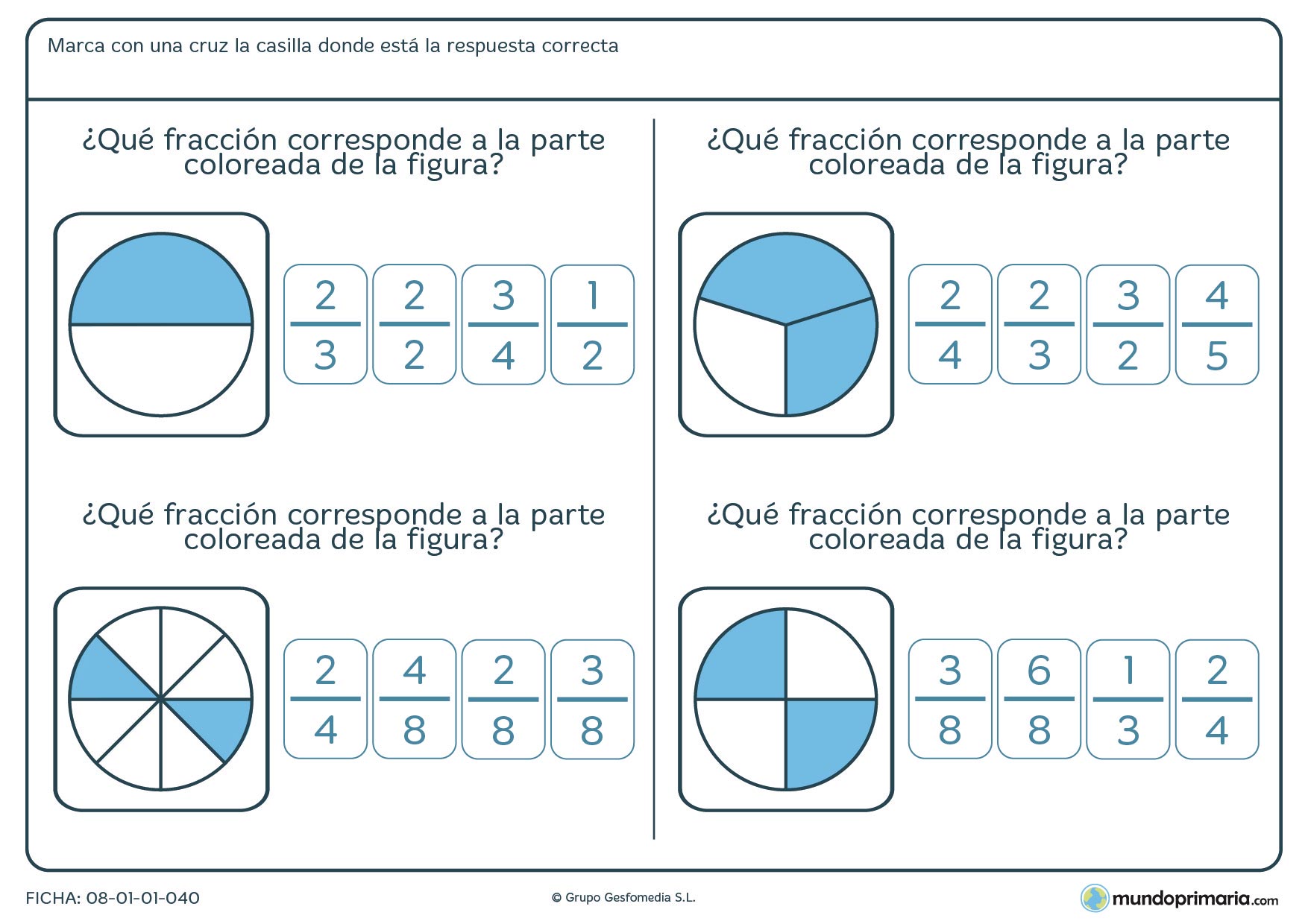 Ficha con imágenes que representan la fracción a escoger para 6º