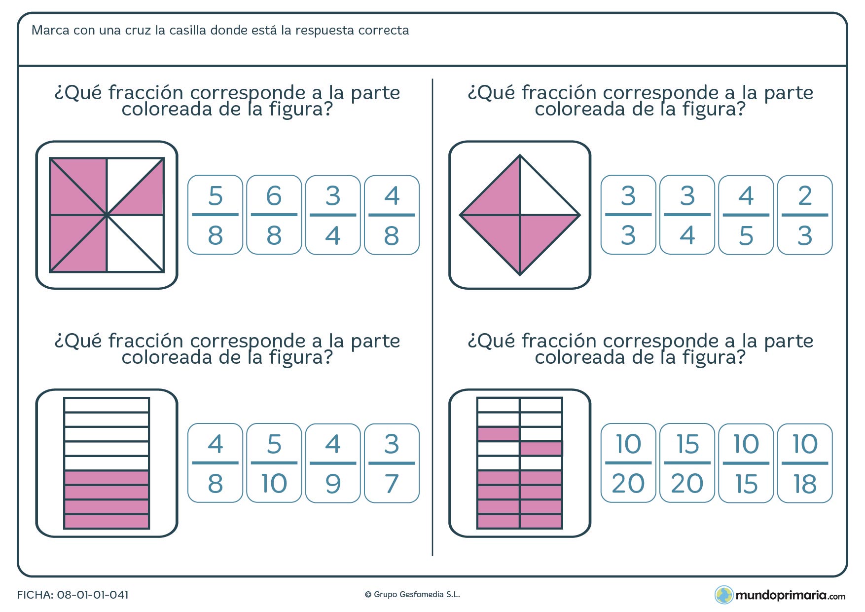 Ficha de fracciones representadas en imágenes para Primaria