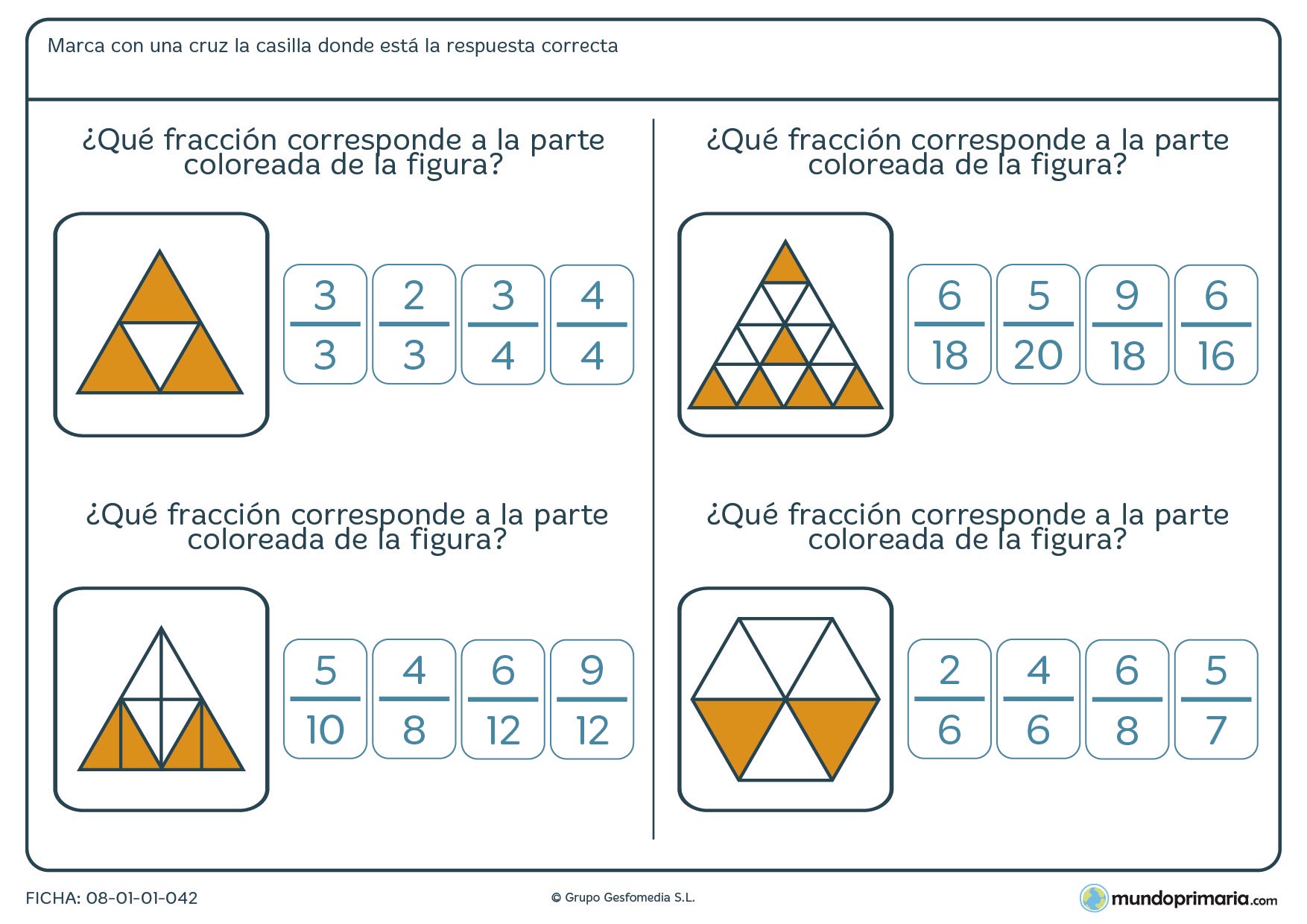 Ficha para indicar la fracción representada por la imagen para 6º