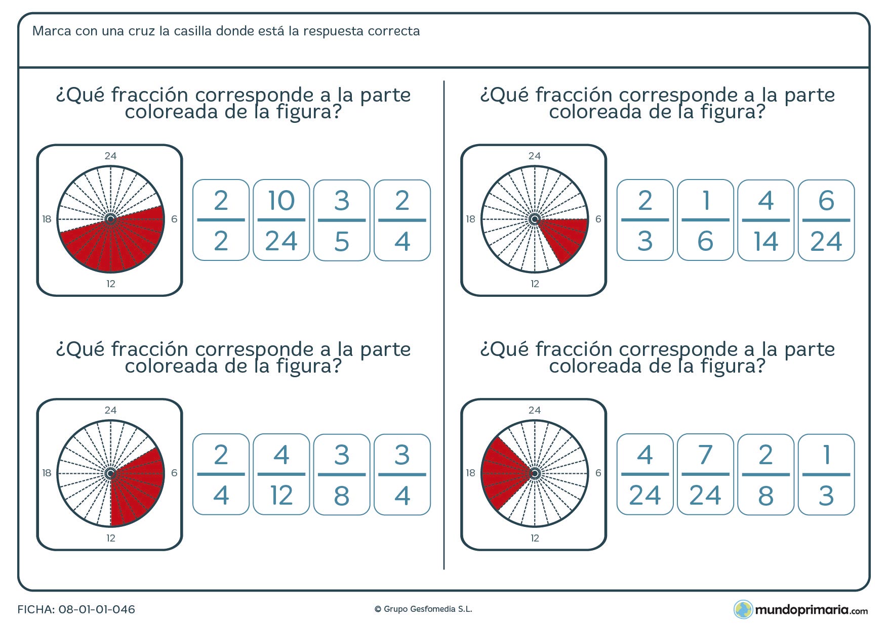 Ficha con círculos y fracciones para calcular por alumnos de 6º