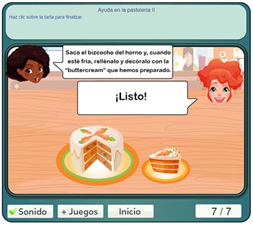 Juego de pasteles para aprender inglés