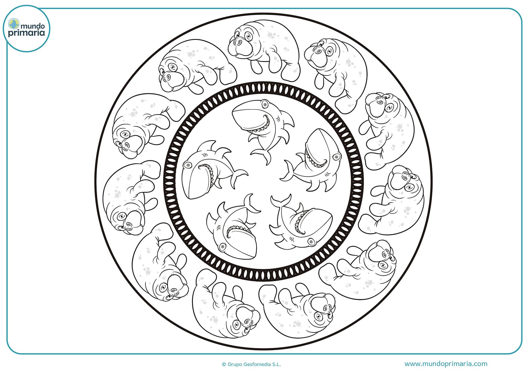 Dibujos colorear mandalas animales primaria