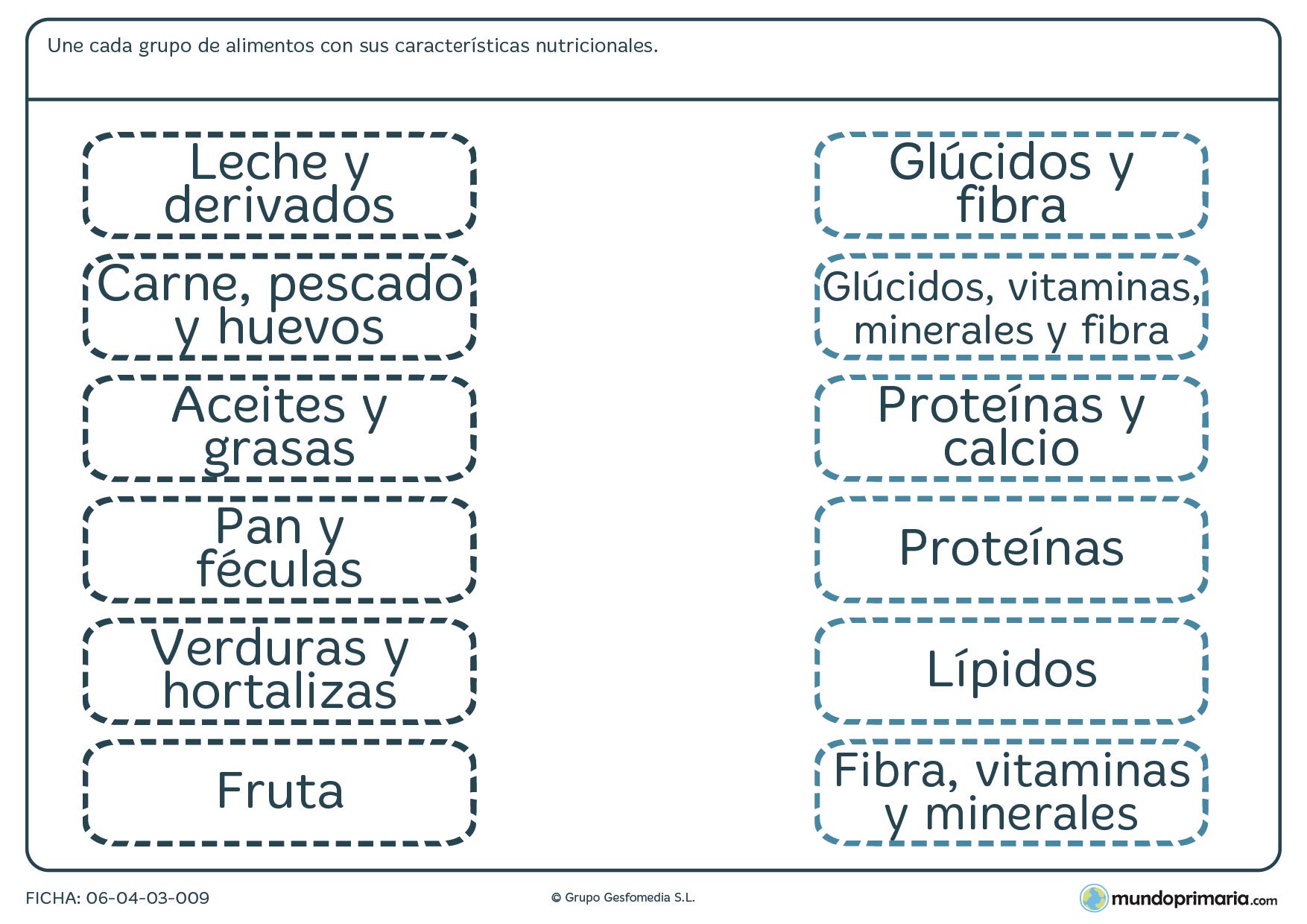 Ficha de unir los alimentos nutricionales para primaria