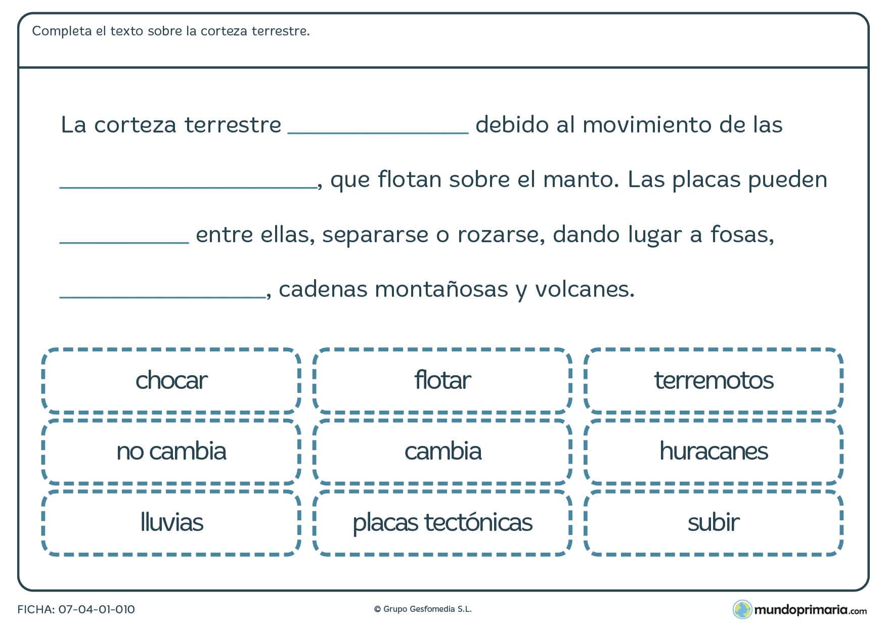 Ficha de entorno sobre la corteza terrestre