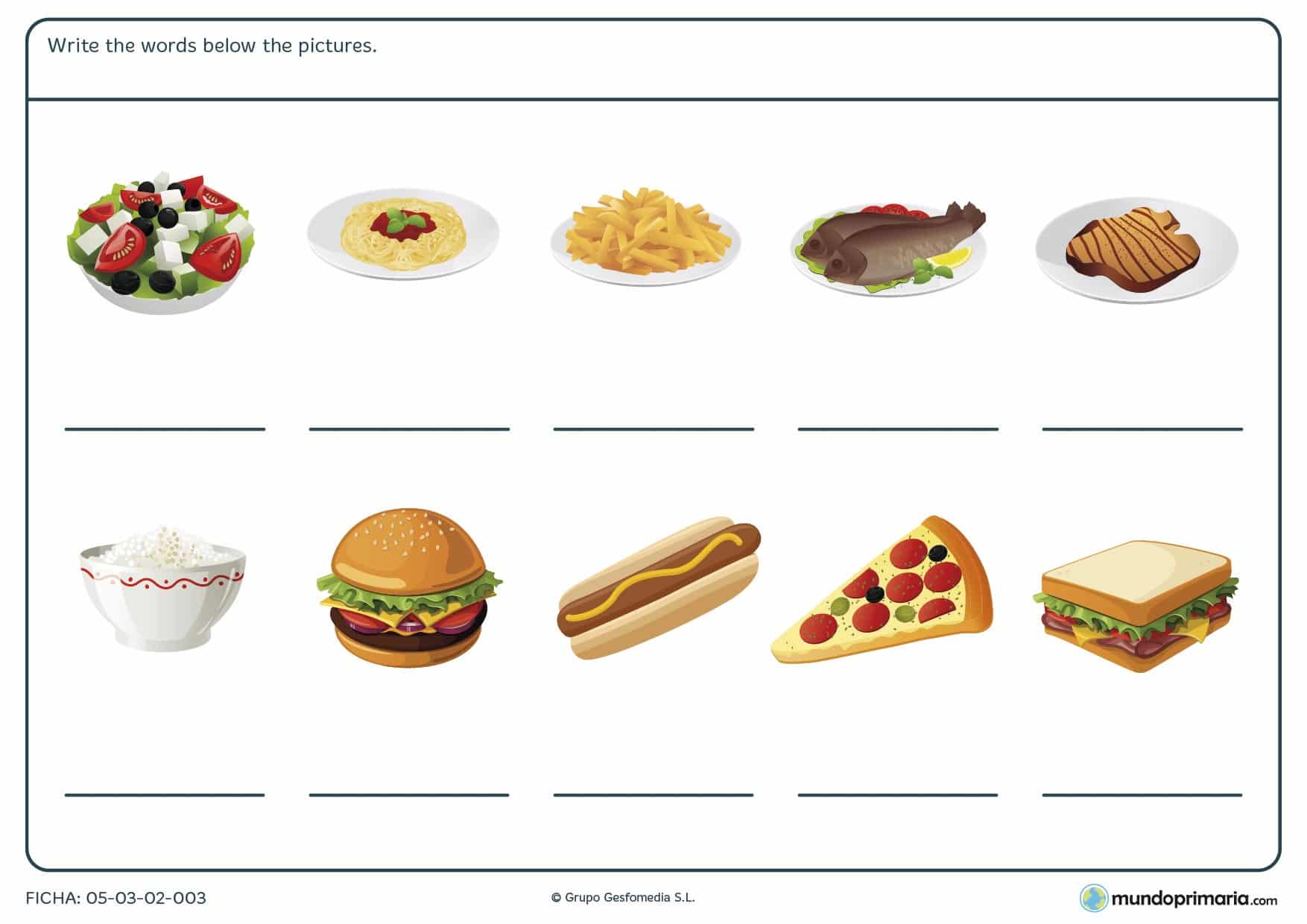 Ficha de alimentos para primaria
