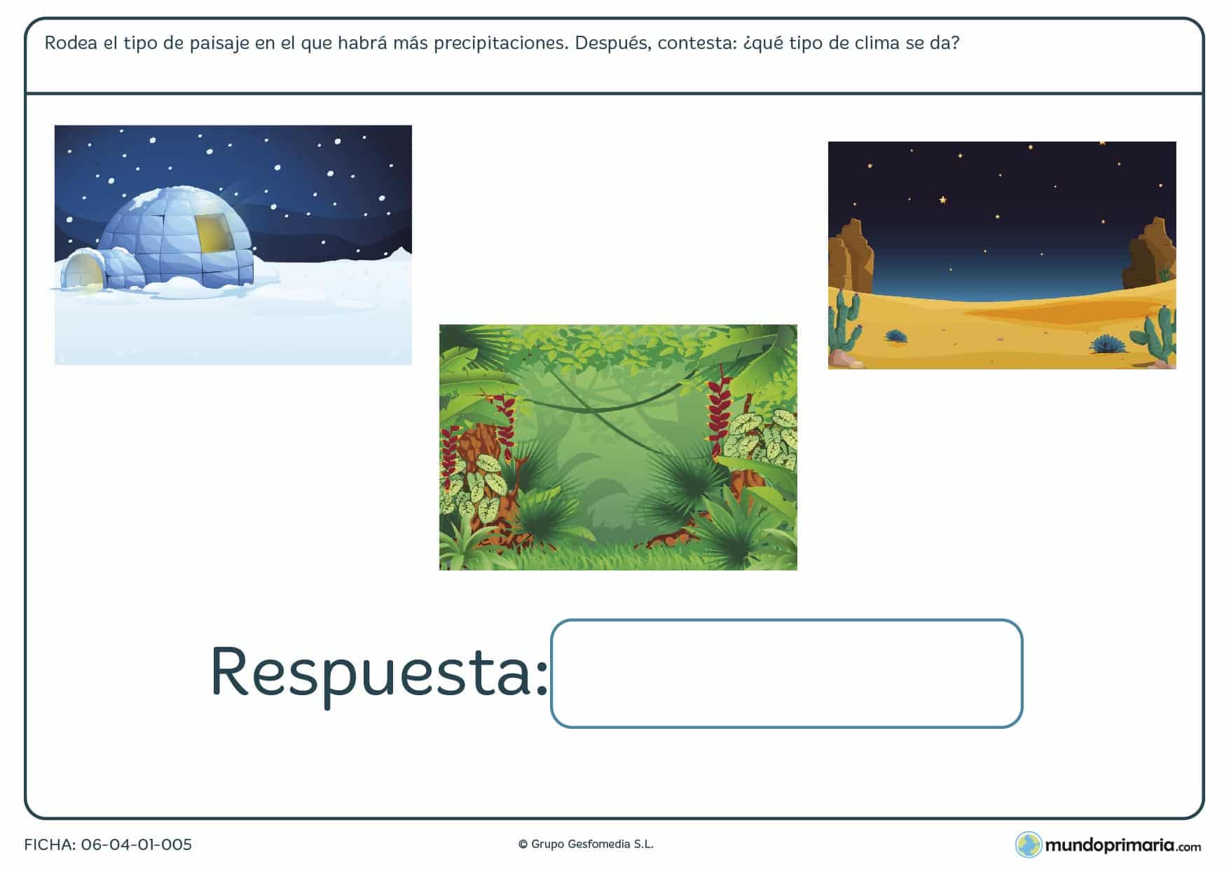 Ficha de diferenciar tipos de clima para primaria