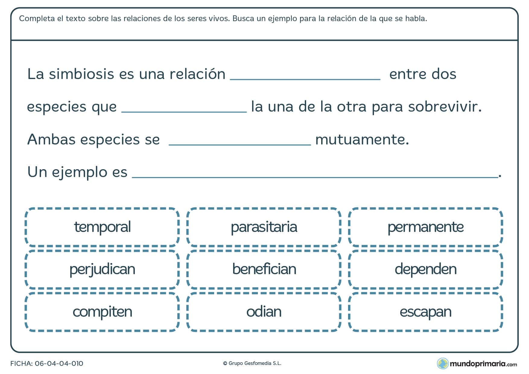 Ficha de primaria sobre las especies de seres vivos