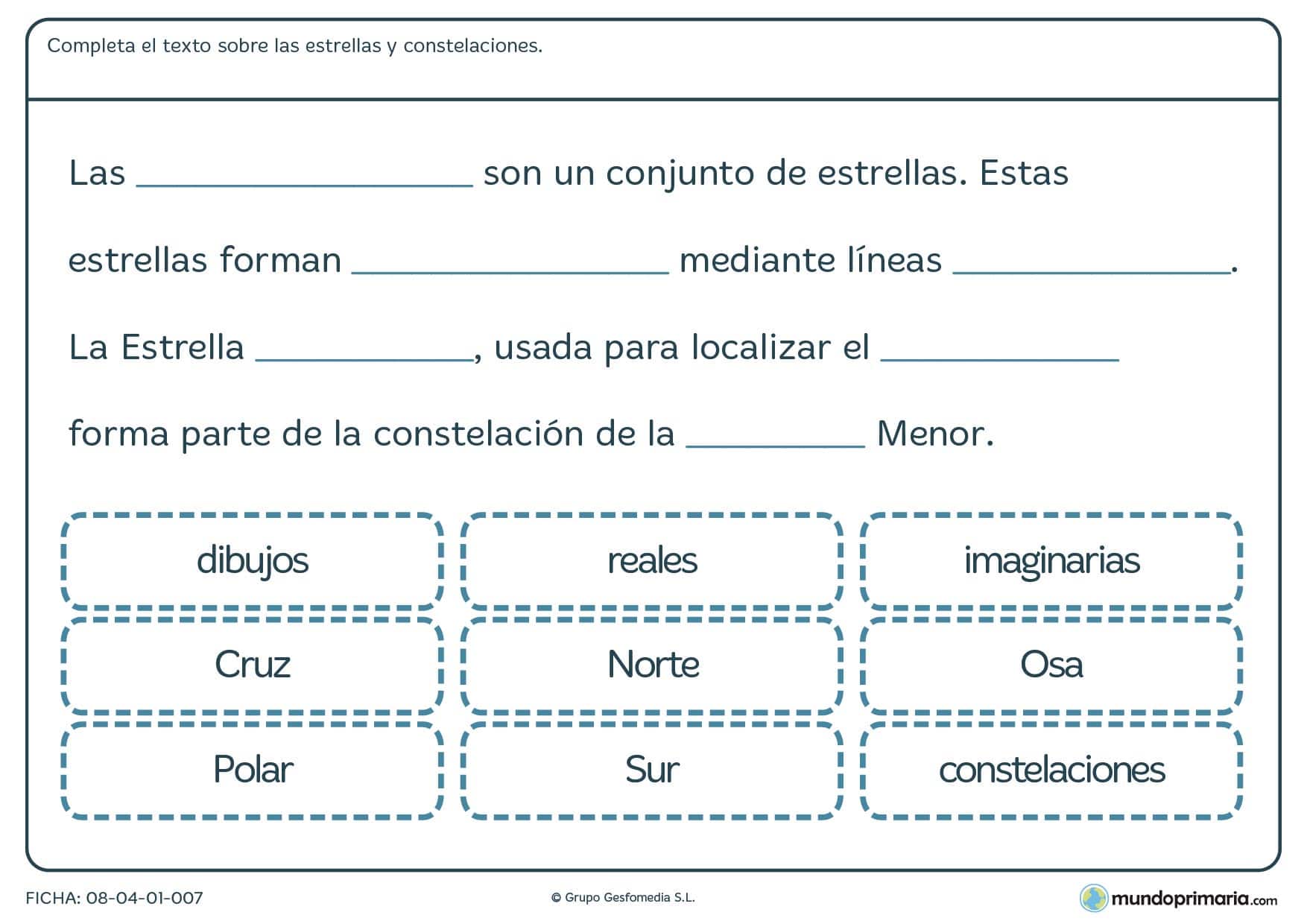 Ficha sobre las estrellas y constelaciones