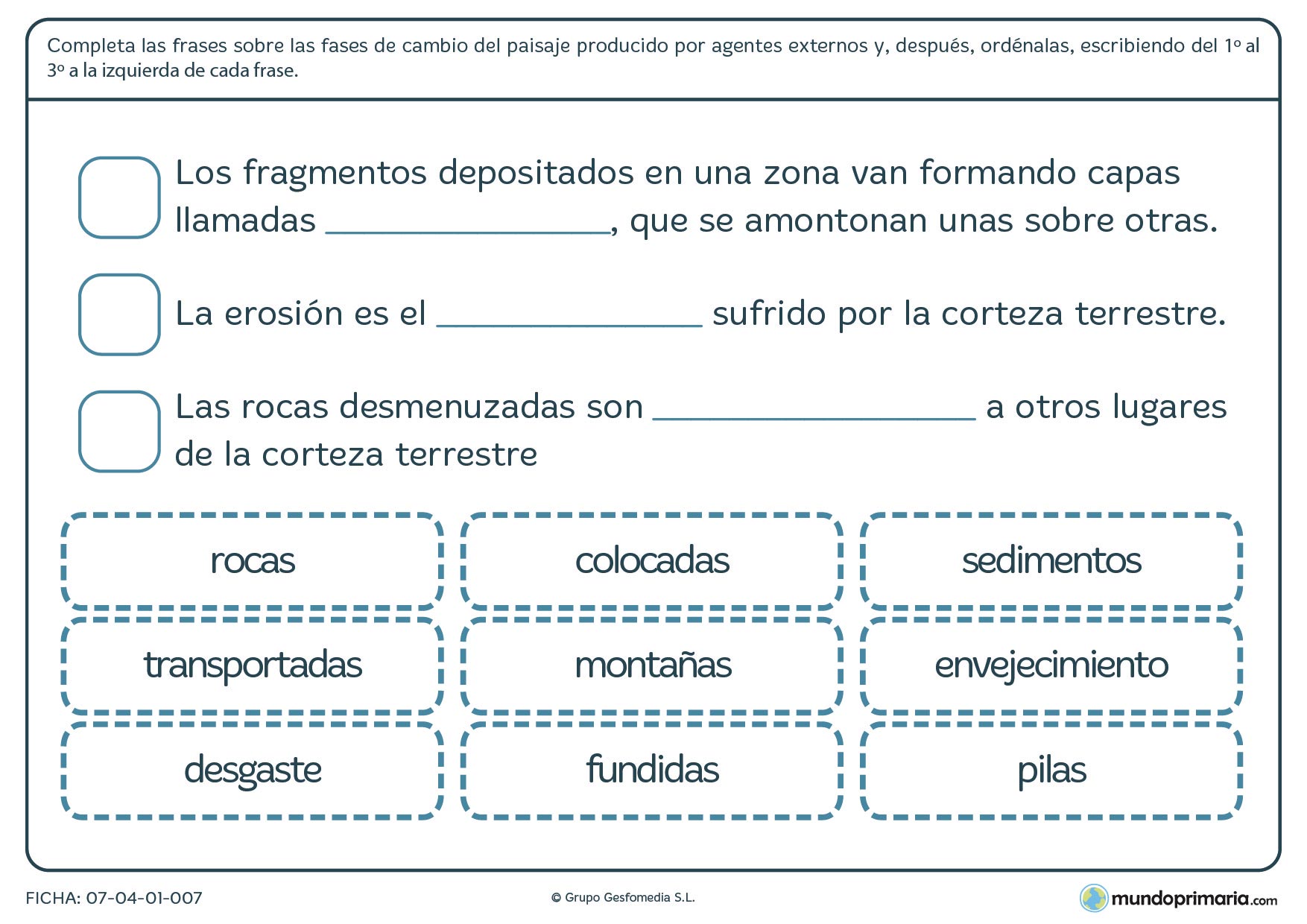 Ficha de fases de cambio del paisaje para primaria