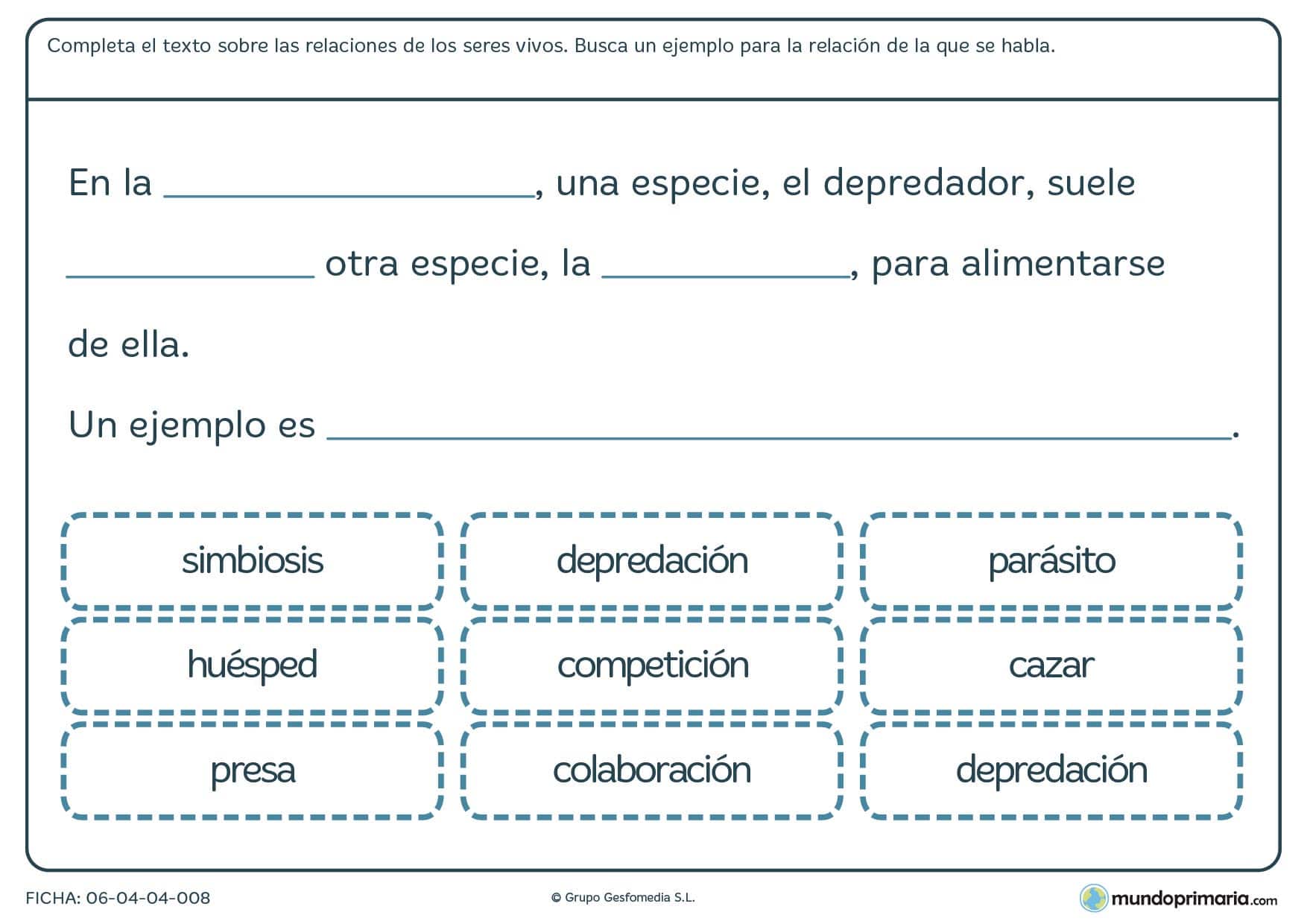 Ficha de leer y completar el texto sobre los seres vivos