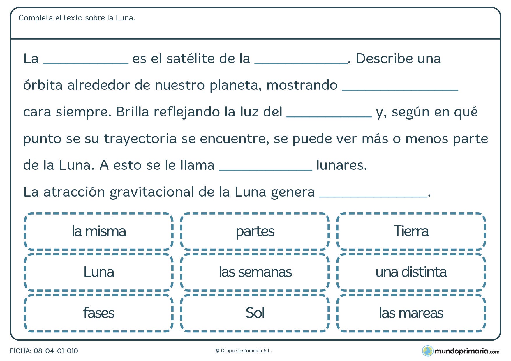 Ficha de la luna y el planeta tierra