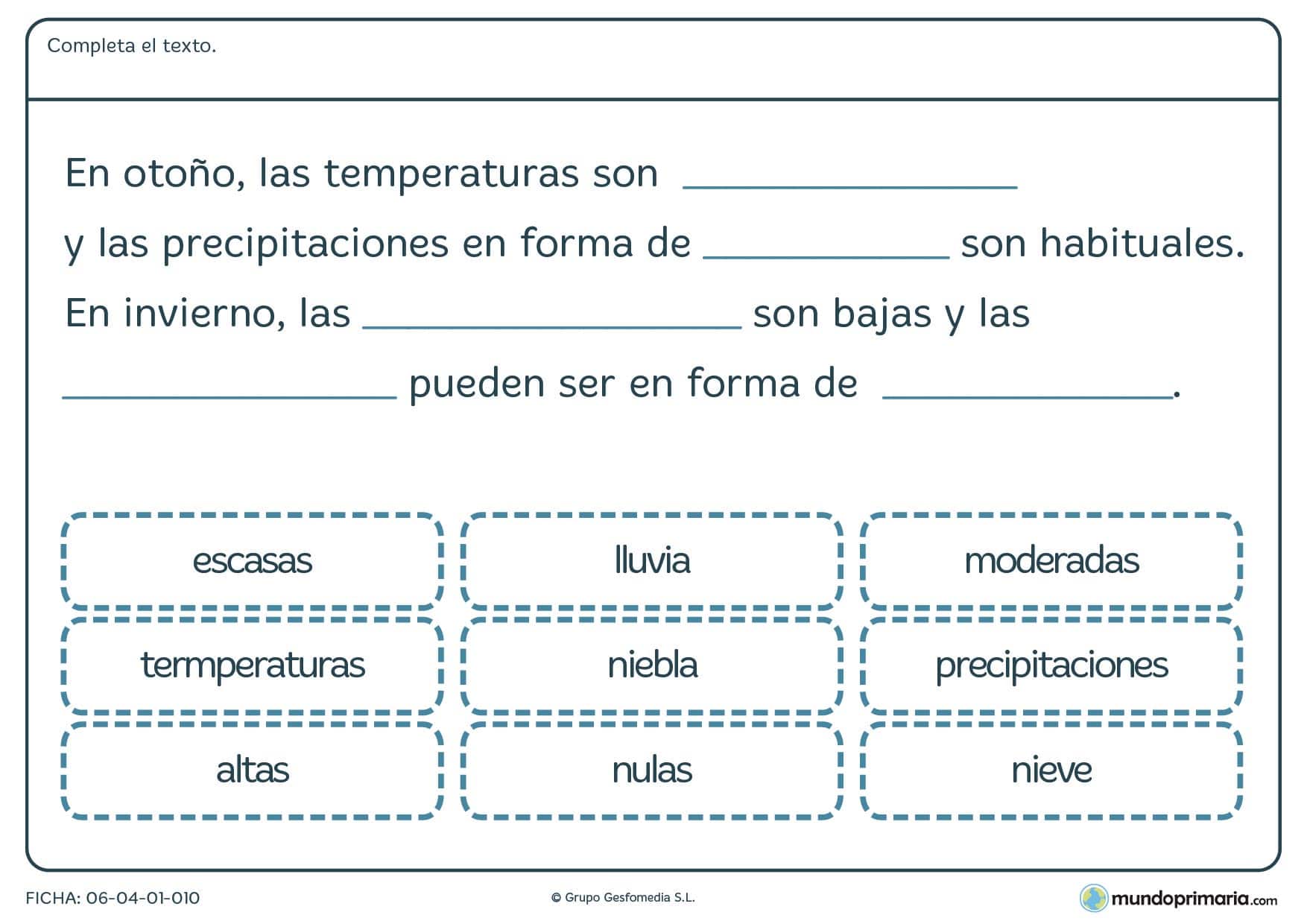 Ficha de otoño e invierno para primaria
