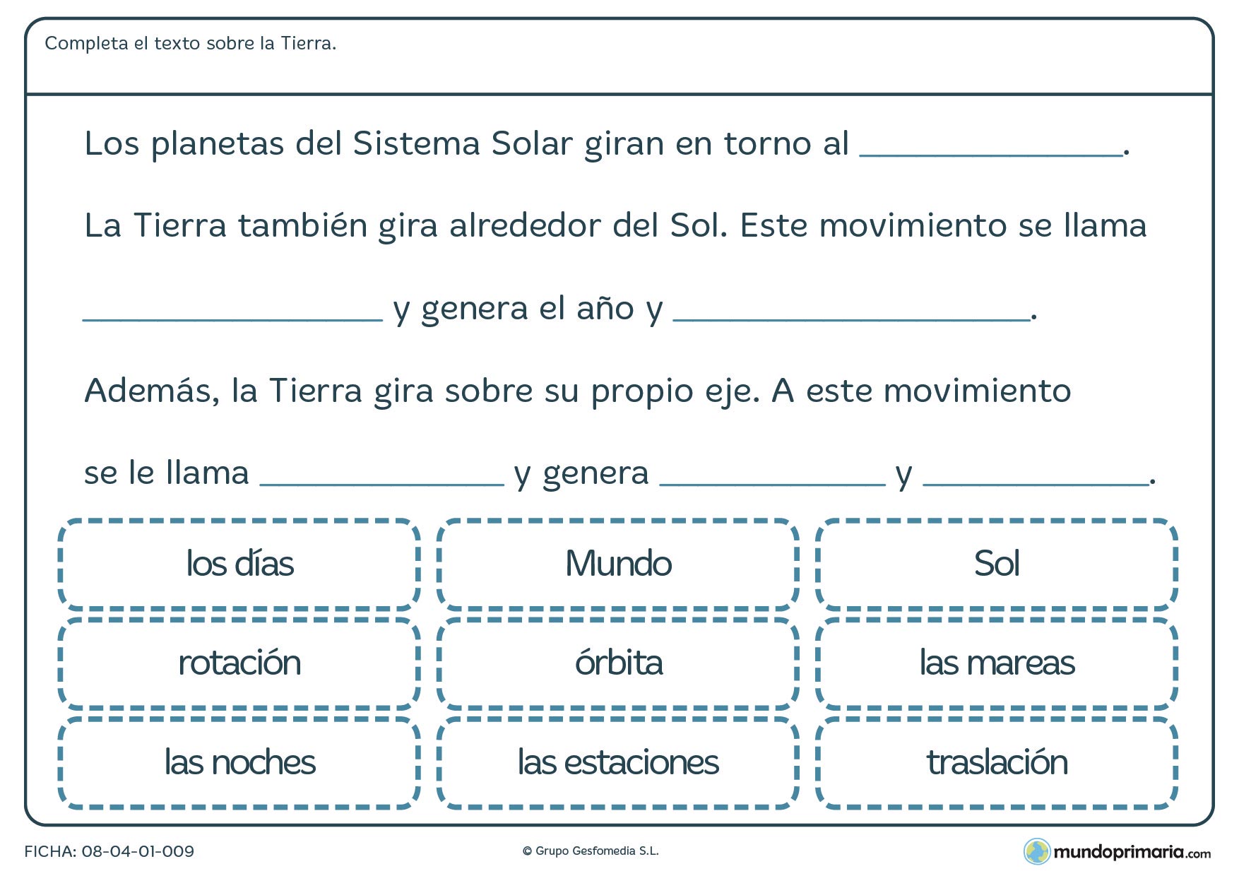 Ficha de el planeta tierra para primaria