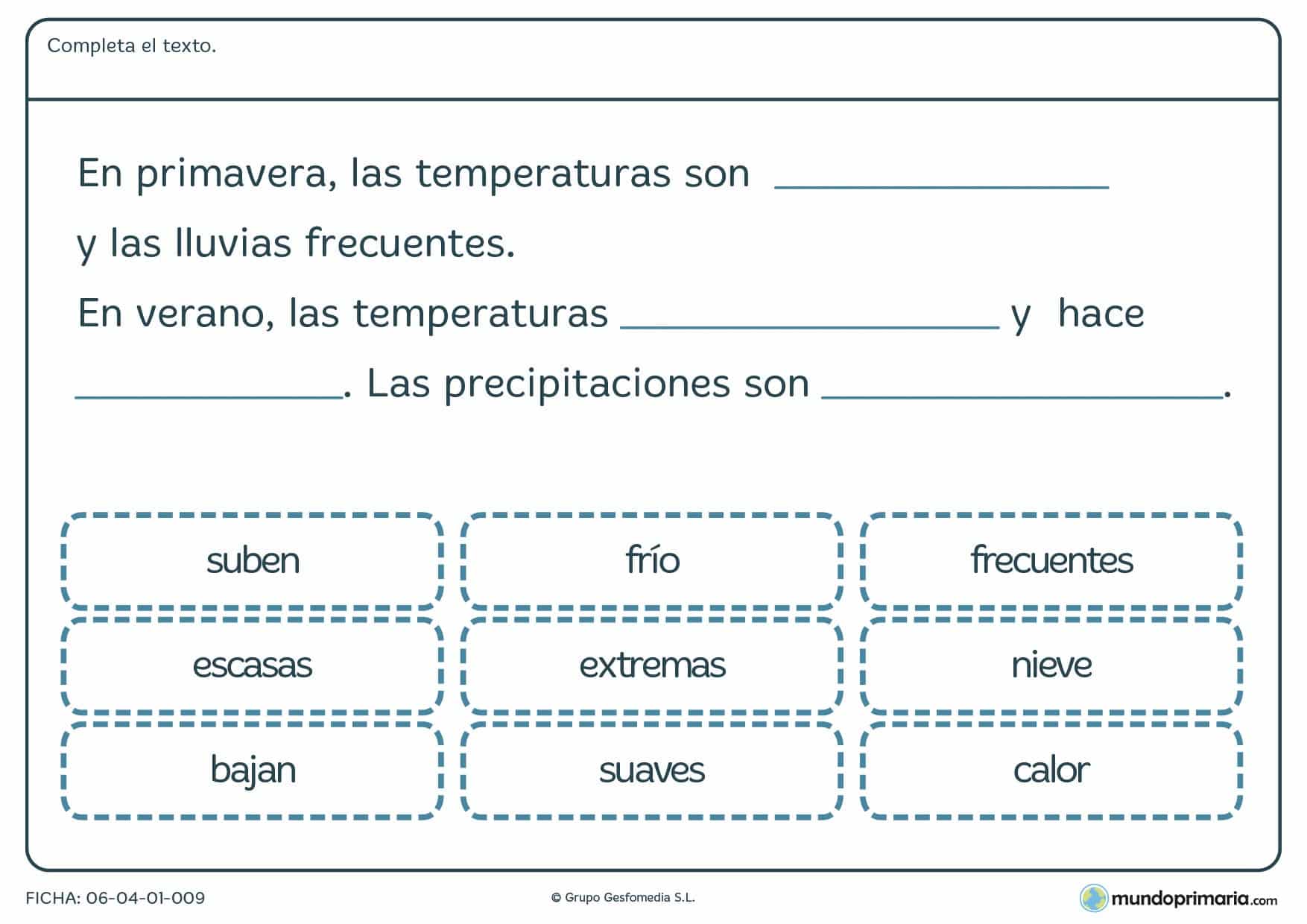 Ficha de primavera y verano para primaria