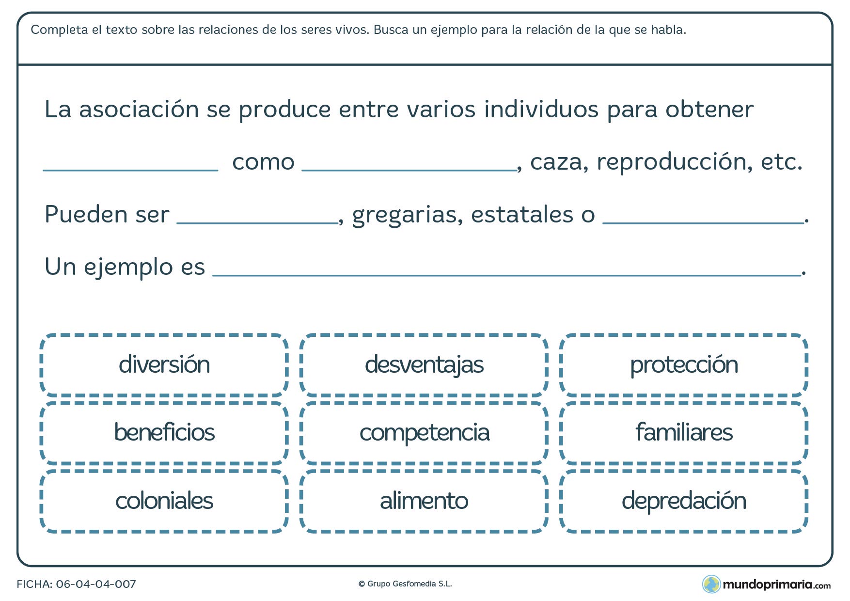 Ficha de las relaciones de los seres vivos