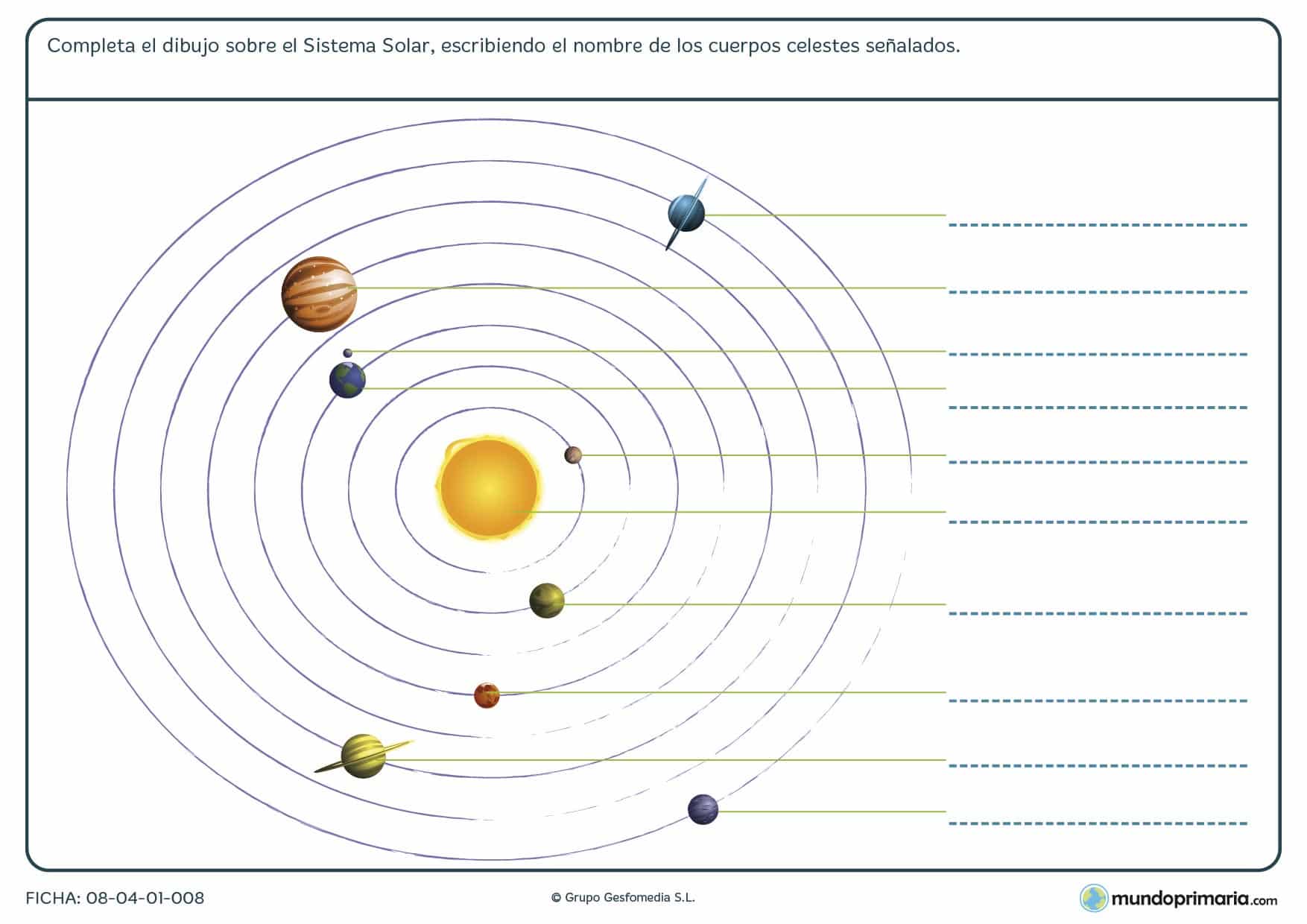 Ficha del orden del sistema solar para primaria