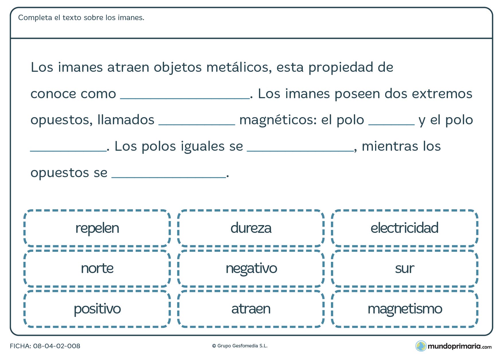 Ficha de texto sobre los imanes para primaria