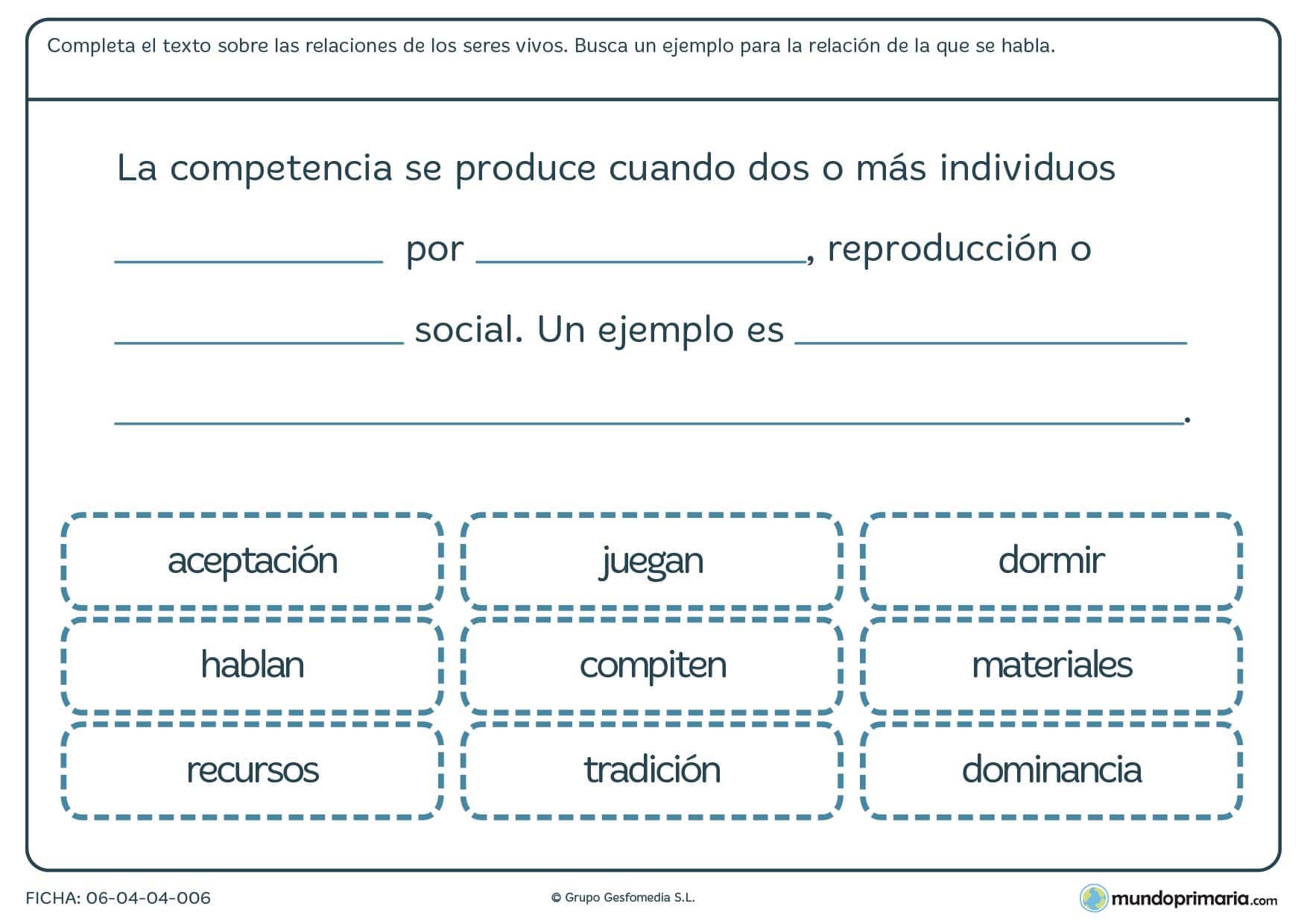 Ficha de completar el texto sobre los seres vivos para primaria