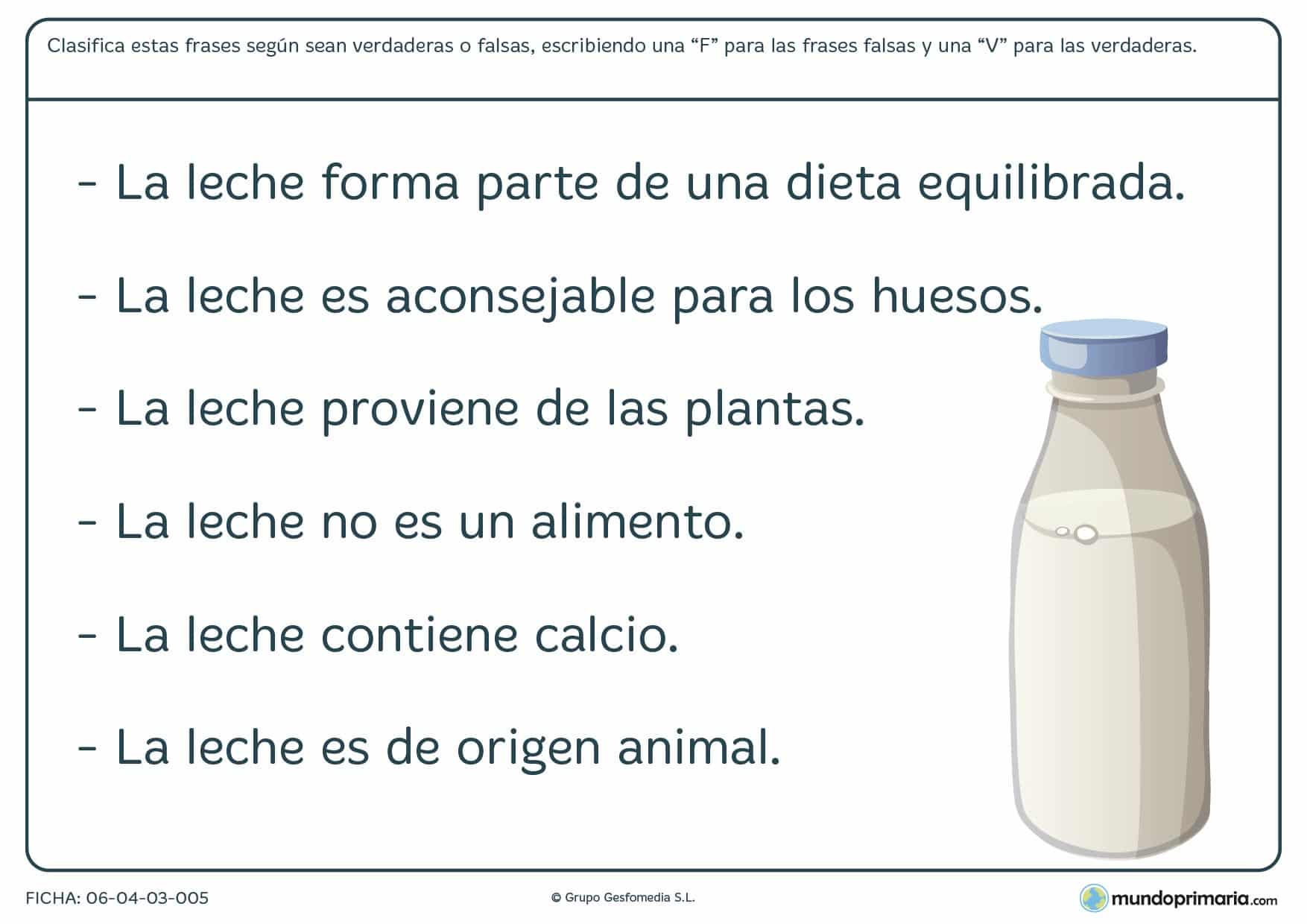 Ficha de leer texto sobre la leche