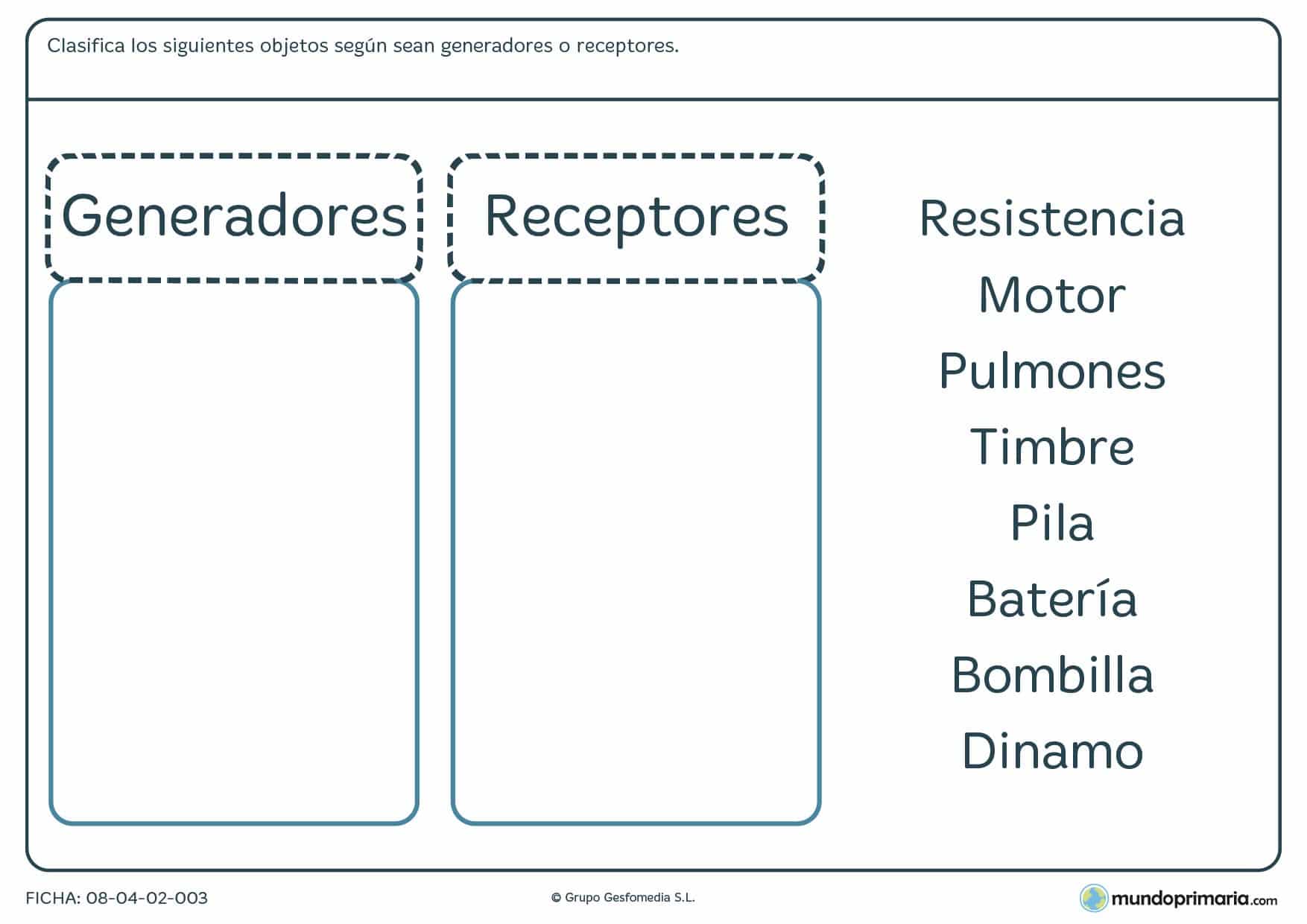 Ficha tipos de materia para primaria