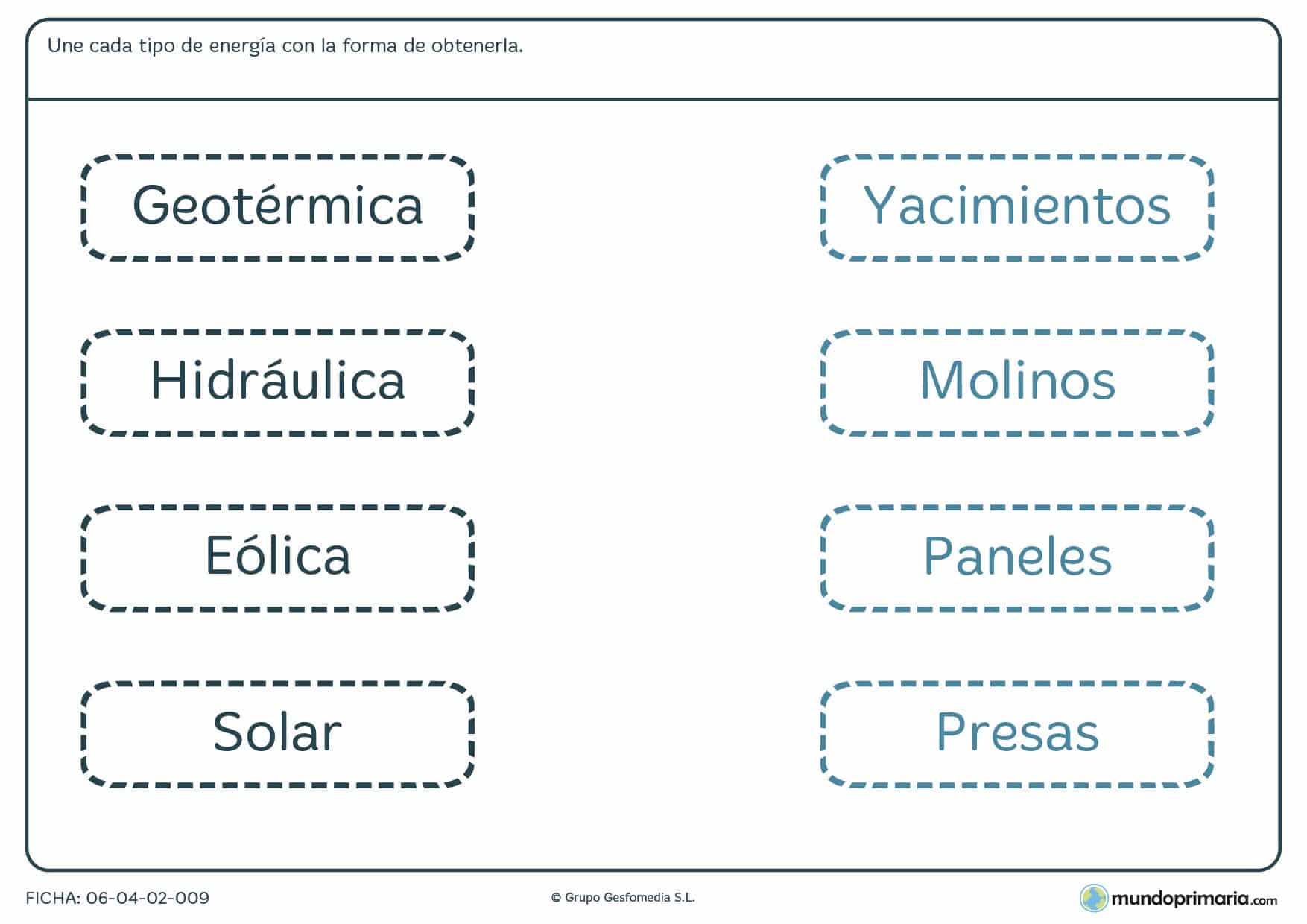 Ficha de unir palabras de materia y energia