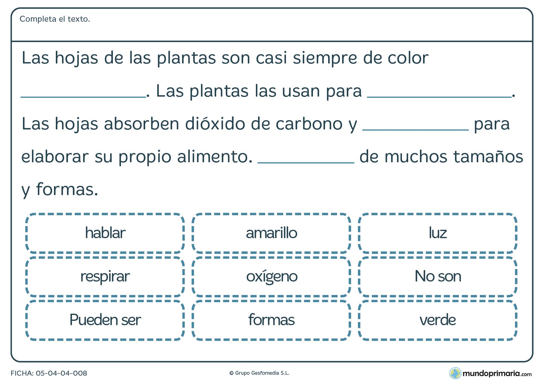 Ficha de como son las plantas para primaria