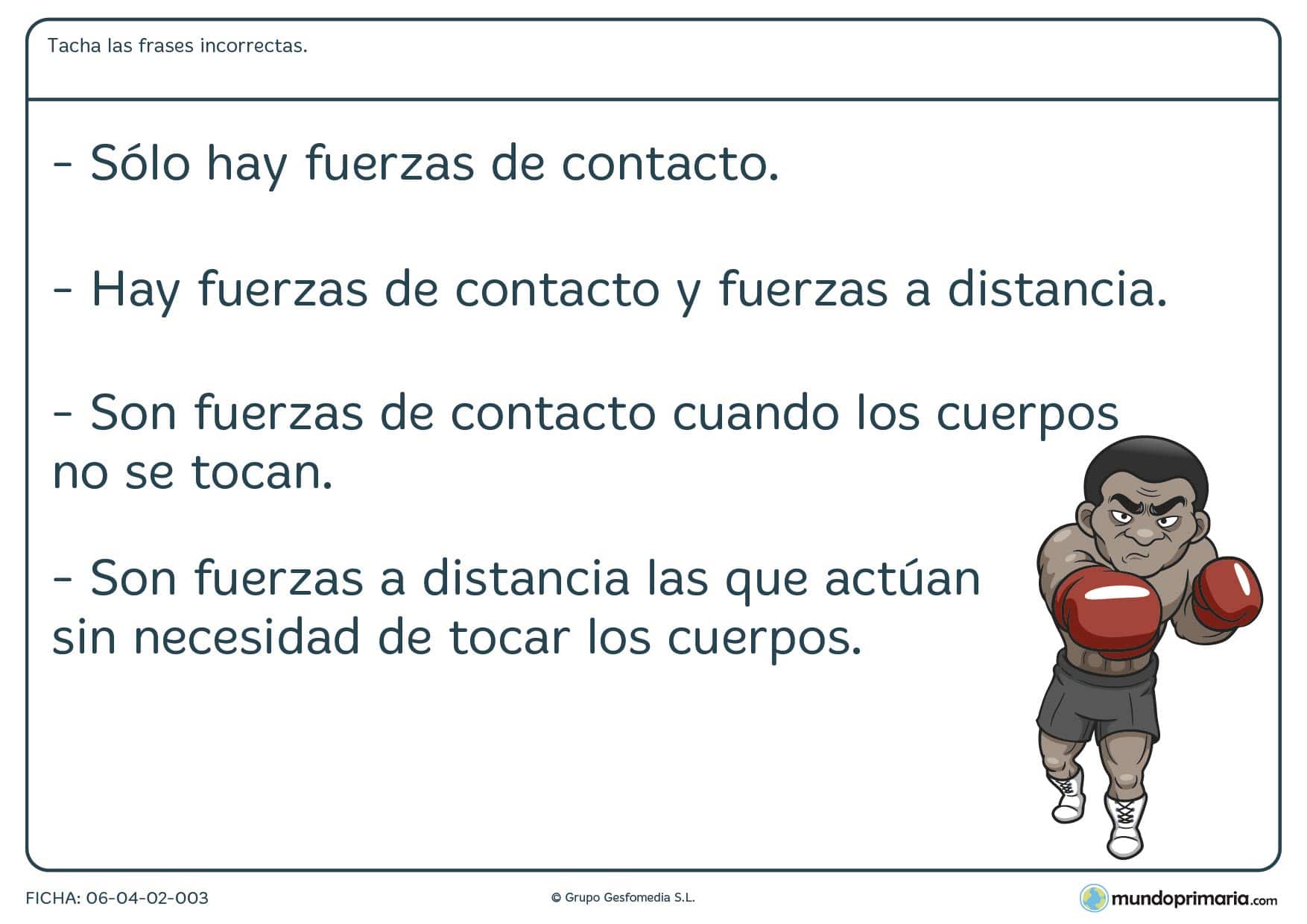 Ficha de materia y energía de tachar las frases mal escritas