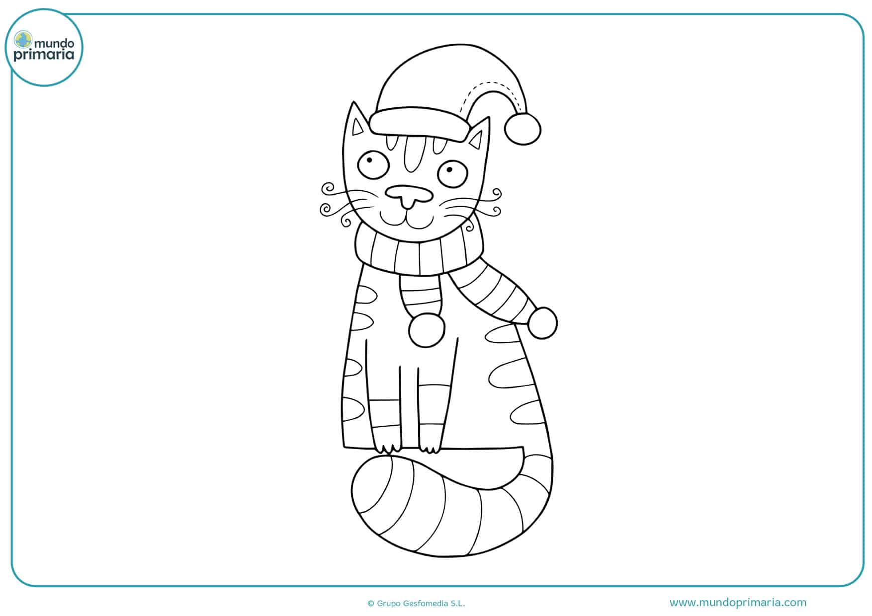 dibujos de gatos navideños para colorear