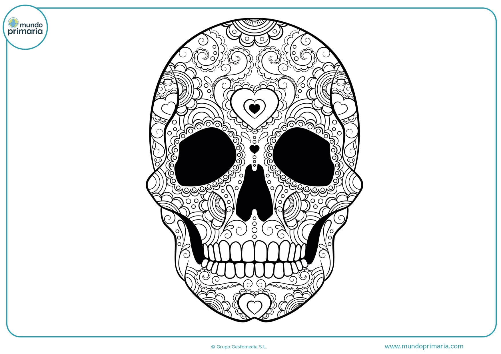 imagen de calavera del día de los muertos para colorear