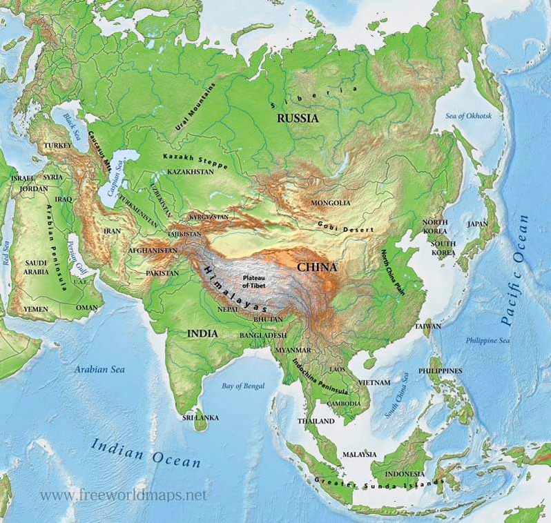 Asia mapa físico