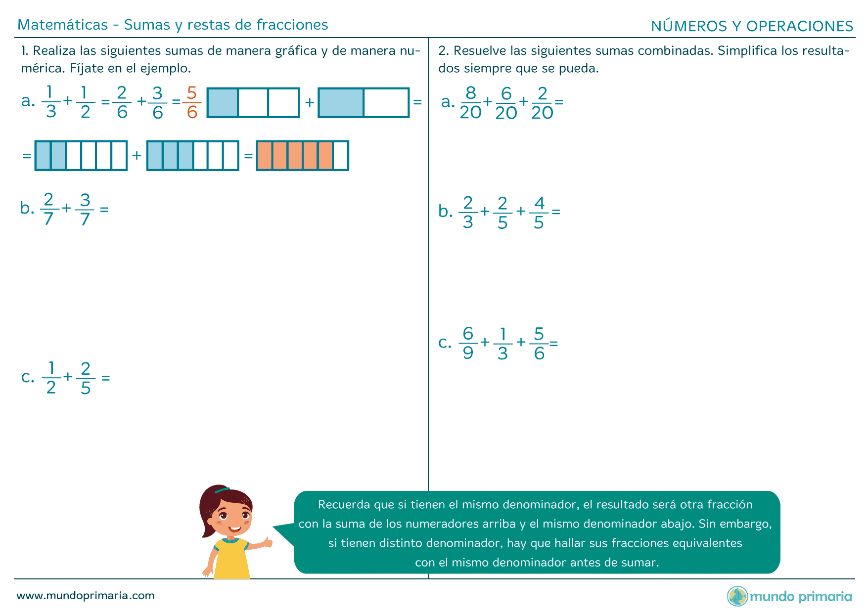 ⊛ Suma y resta de fracciones con ejemplos resueltos
