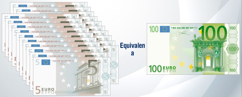 Billetes y monedas de euro para niños de primaria