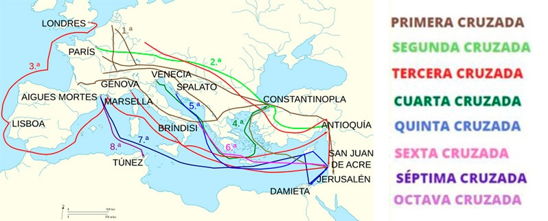 La Edad Media: mapa de Las Cruzadas