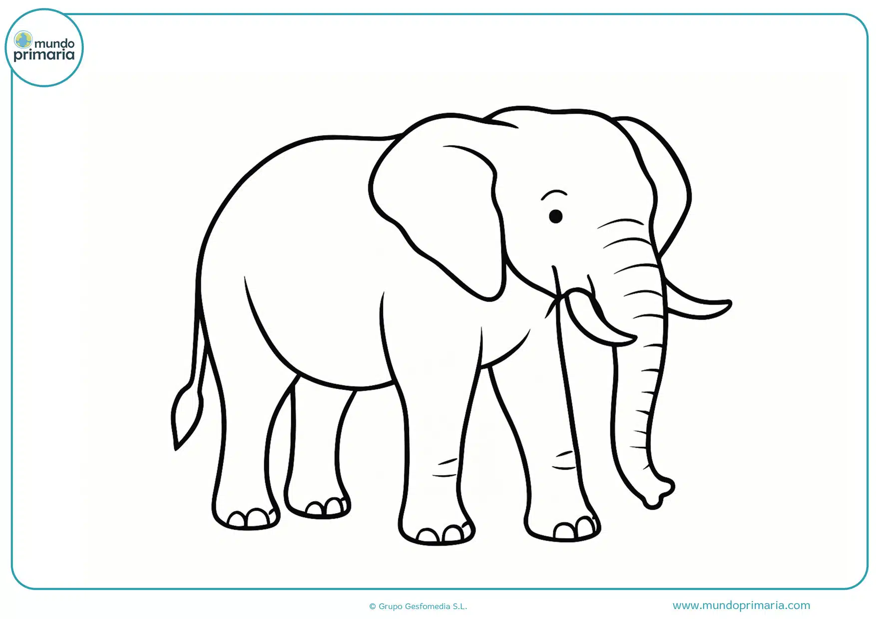 Dibujo de elefante para colorear, líneas sencillas en fondo blanco